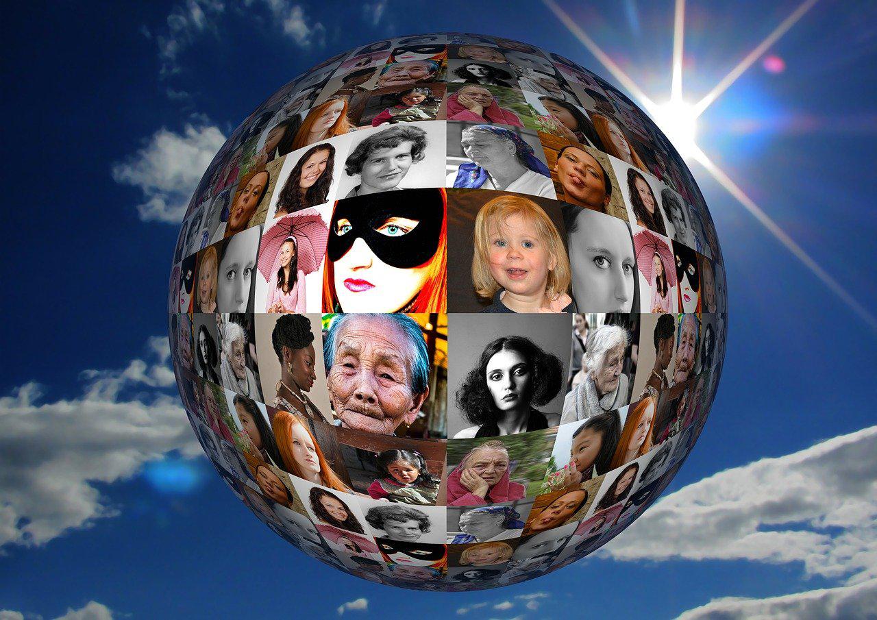 Image of globe with pictures of women from Pixabay