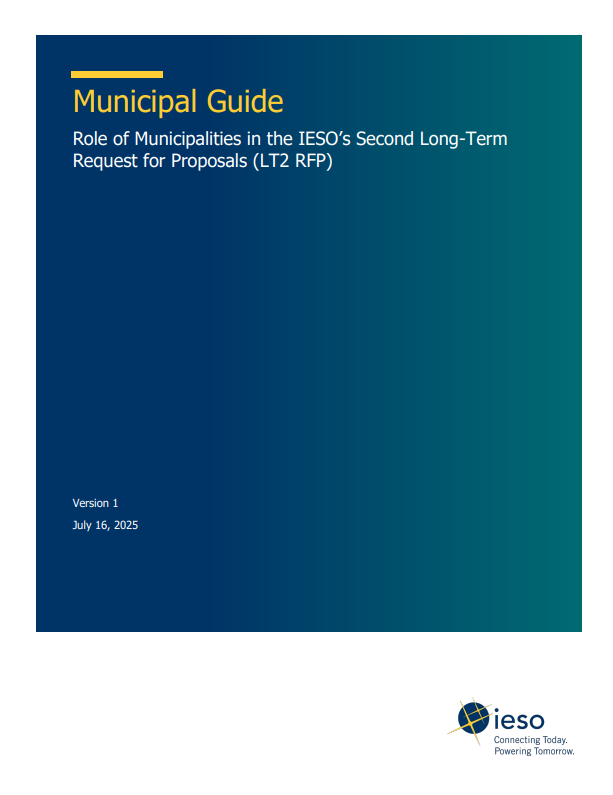 Cover Image of a Municipal Guide from the Role of Municipalities in the Independent Electricity System Operator's Second Long-Term  Request for Proposals (LT2 RFP) 