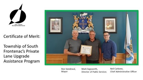 South Frontenac Receives Innovation Award for Private Lane Upgrades