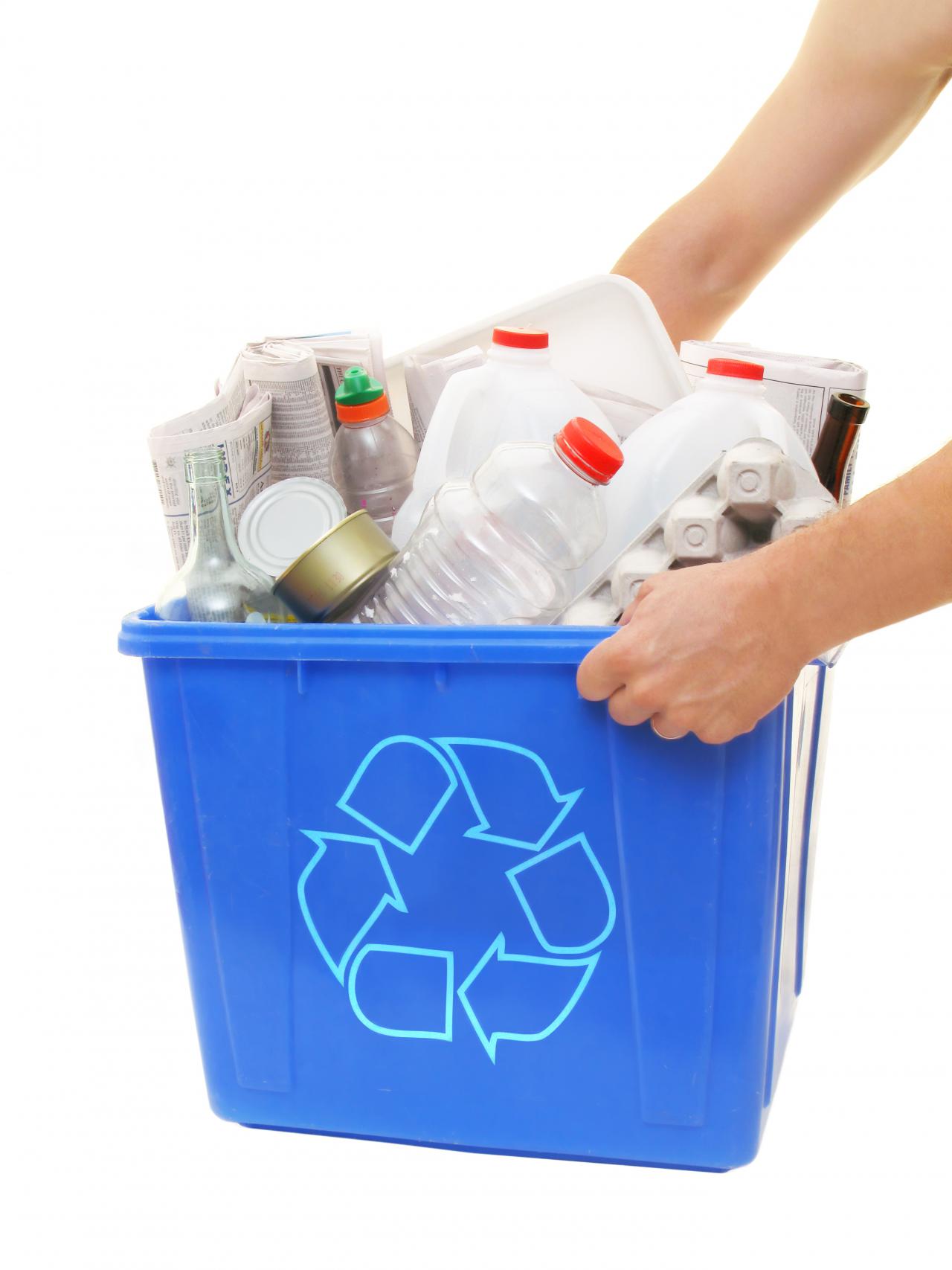 image of a blue box full of recyclables