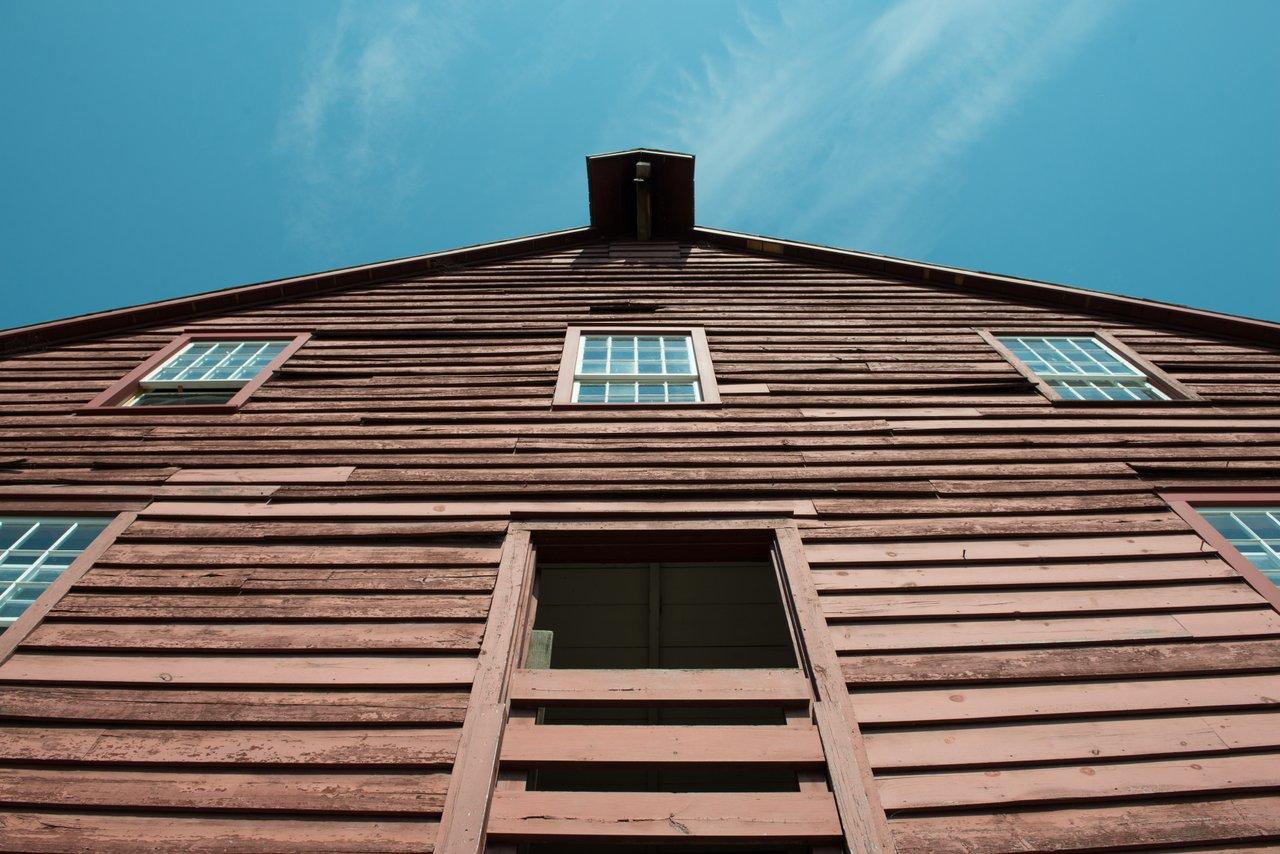 Upwards shot of a wooden building