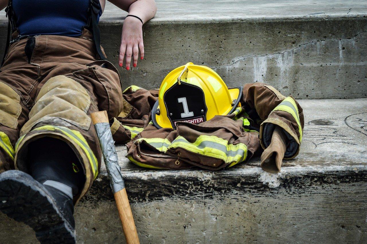 image of a firefighter taking a rest