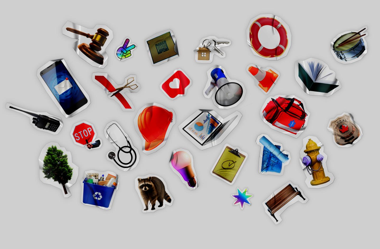 A collection of stickers that represent various municipal work and career pathways.