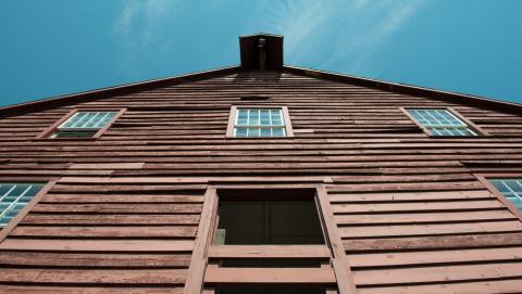 Upwards shot of a wooden building