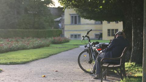 image of elderly man on a park bench