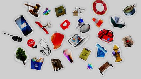 A collection of stickers that represent various municipal work and career pathways.